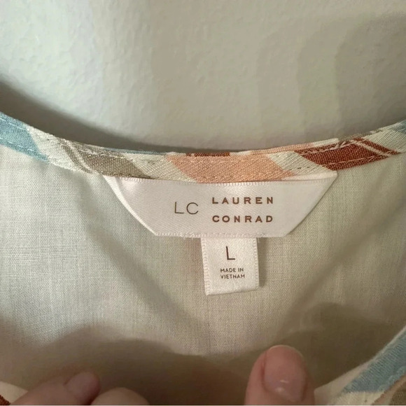 LC Lauren Conrad Women’s Multi Striped Tie Shoulder Tiered Maxi Dress Sz L GUC - Picture 6 of 9